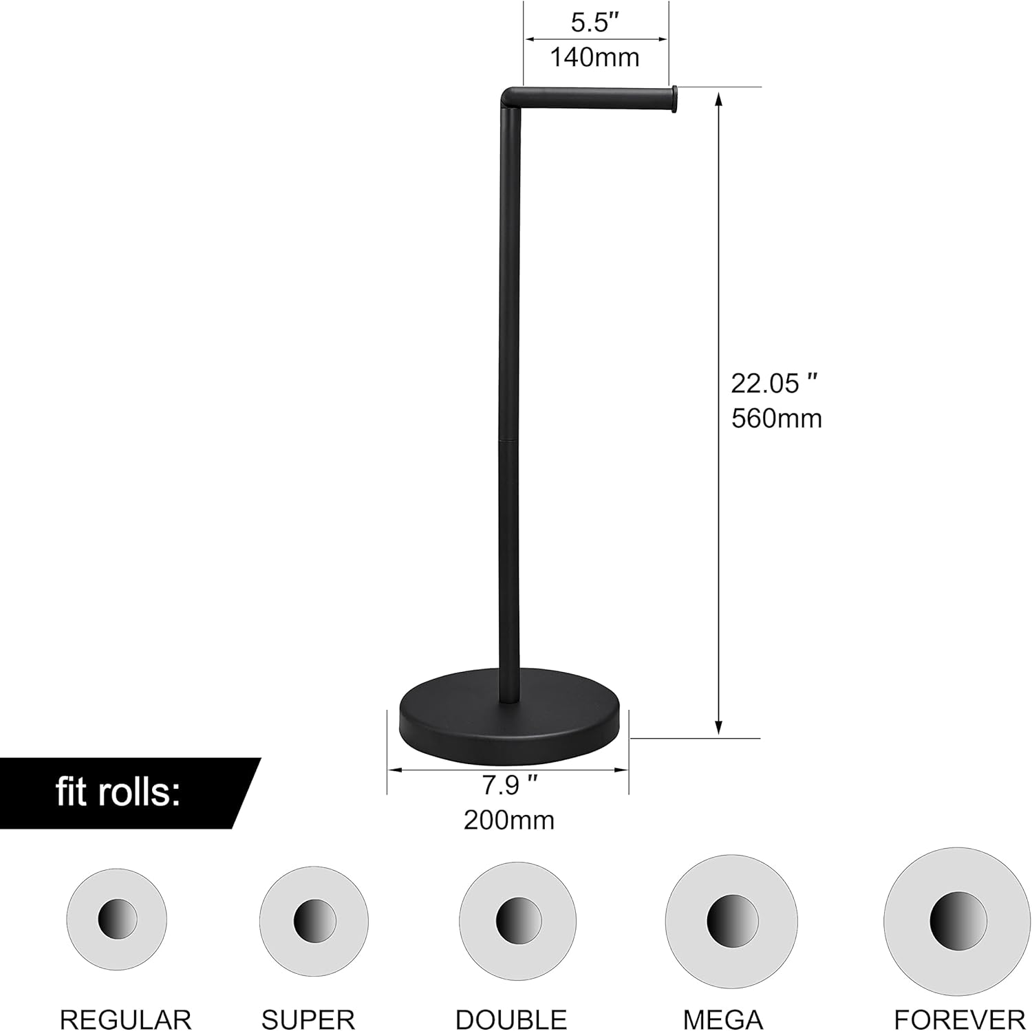 Foldable Toilet Paper Dispenser SUS304 Stainless Steel Free Standing Toilet Paper Holder Stand Modern Floor Bathroom Storage Freestanding 4 Rolls of Toilet Tissue Stand (Matte Black Finish)