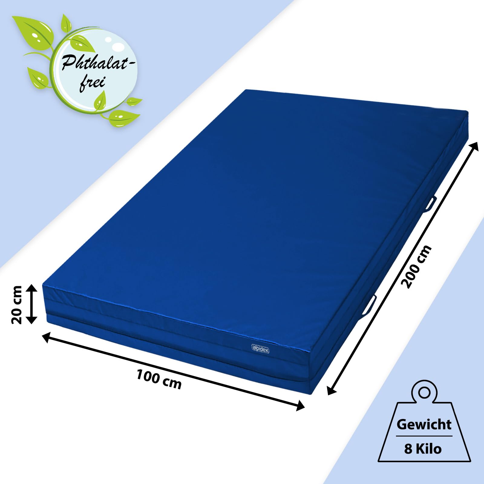 ALPIDEX Weichbodenmatte Matte Turnmatte Fallschutz 200 x 100 x 20 cm mit Anti-Rutschboden und Tragegriffen