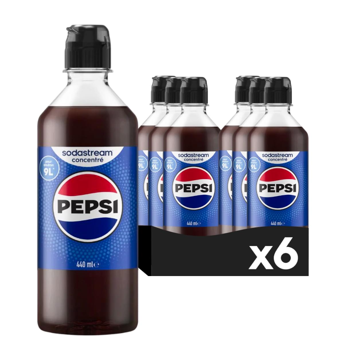 SodaStream Syrop Pepsi Cola – 1 x butelka daje 9 litrów gotowego napoju, przygotowany w kilka sekund i zawsze świeży, 6 sztuk w opakowaniu (6 x 440 ml)