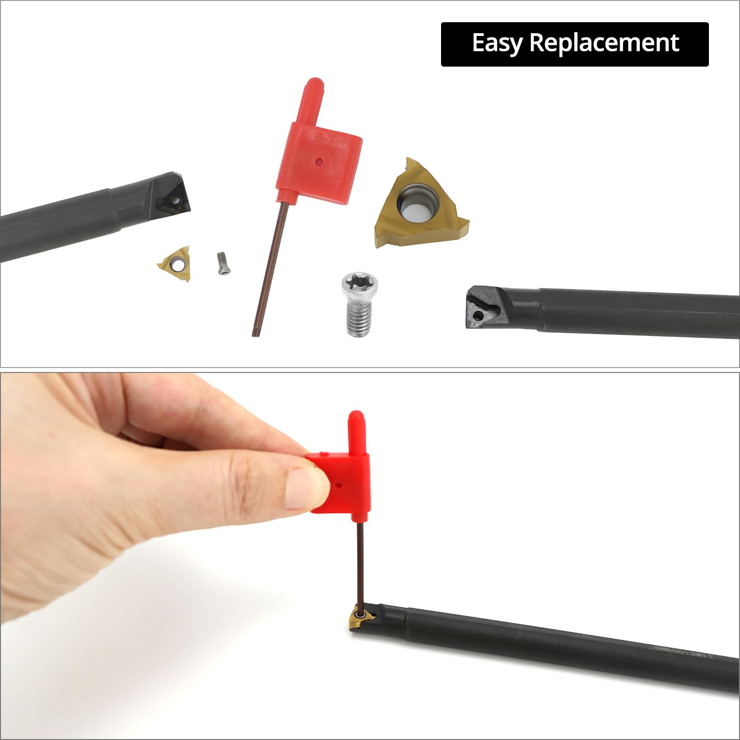 QWORK® 21 Piezas Juego de Torno Cinceles, Torno Cinceles con 12 mm Barra de Mandrinado, Insertos de Carburo, Llave, para una Variedad de Tareas de Torneado, Mecanizado Fino