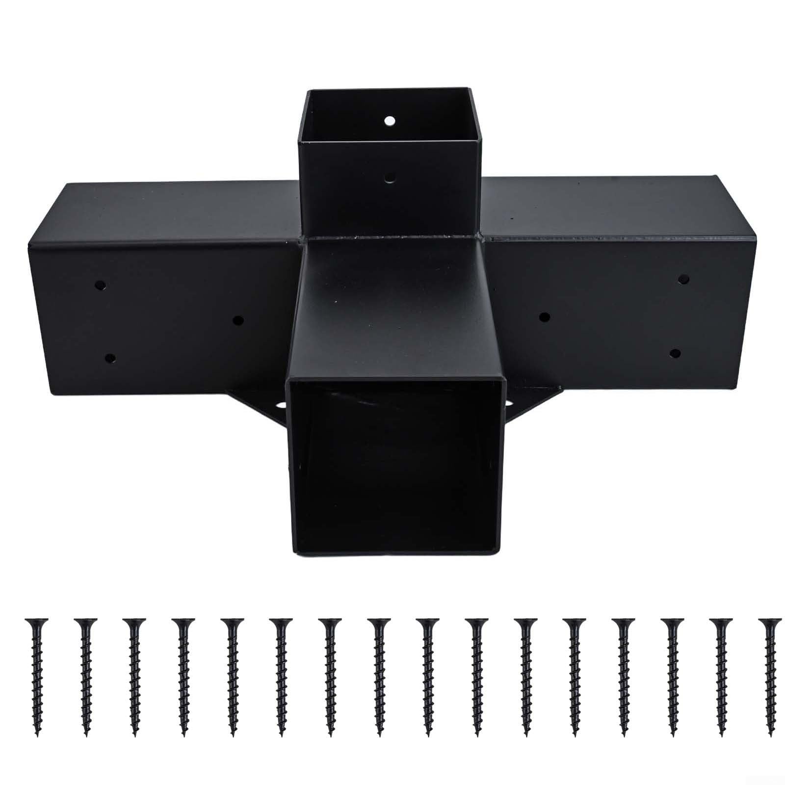 Solaughguy Heavy Alloy Steel Pergola Brackets Kit for 4x4 Inch Lumber, 3-Way and 4-Way Corner Connectors with Screws for Garden Gazebo DIY Construction, Black(A)