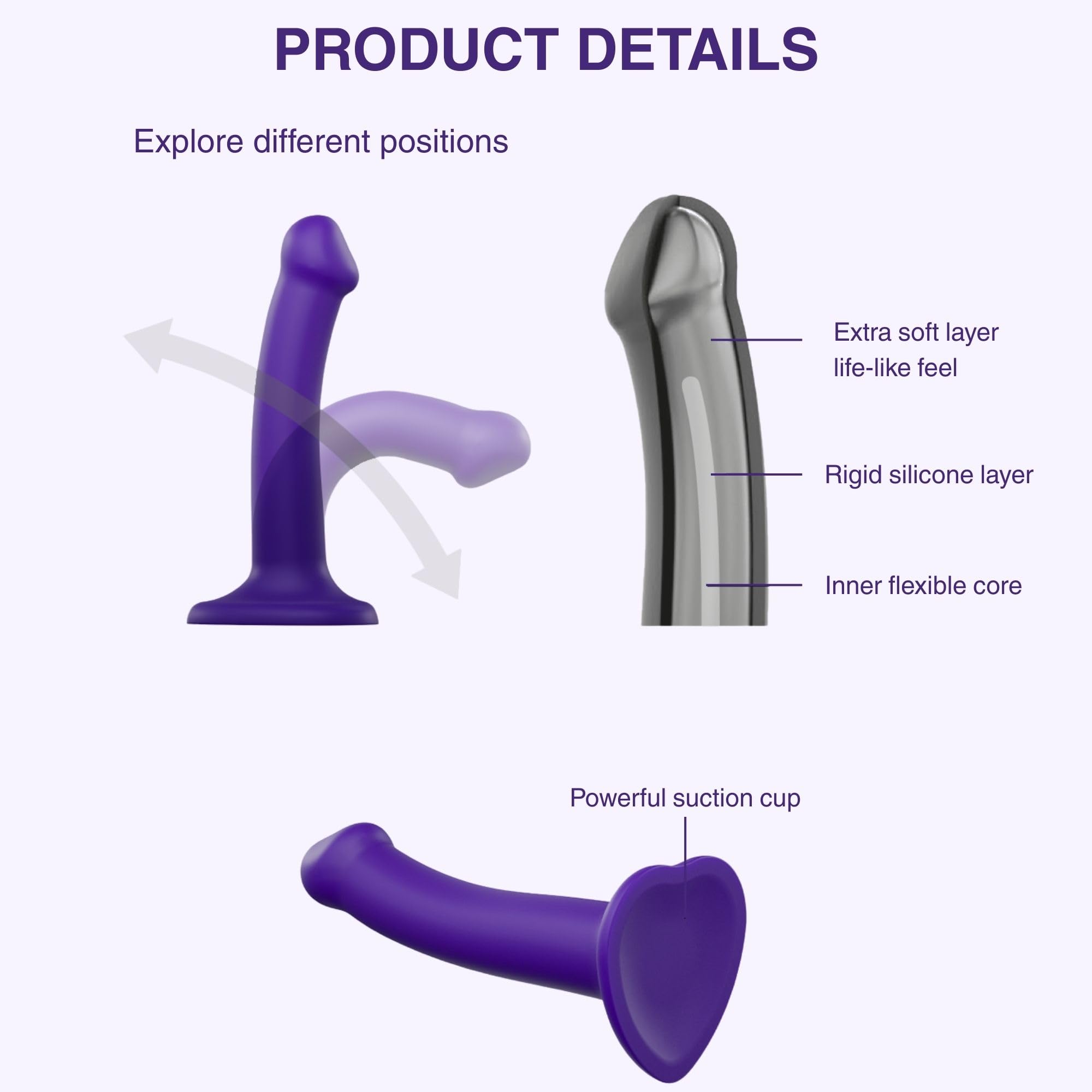 Strap-On-Me Fallo Flessibile Doppia Densità | Modello Semi-Realistico Ultra Morbido in Silicone 100% | Impermeabile e Compatibile con Imbrago e Lingerie | XXL, XL, L, M, S