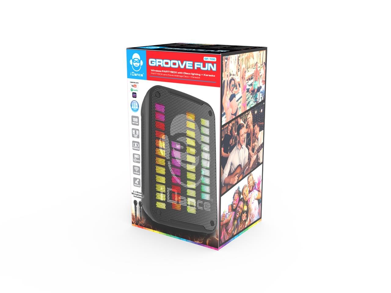 Karaoke con 2 microfoni senza fili - Altoparlante Bluetooth portatile - Dimensioni 35 cm - Batteria ricaricabile di lunga durata - con luci LED per discoteca - per feste - Connessione Internet senza