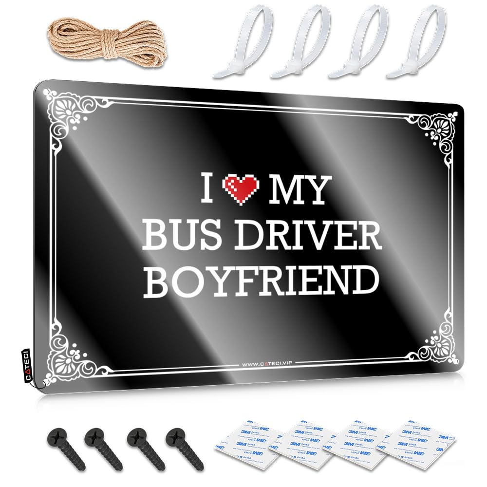 Matal Sign Basement Decor Vintage Style | I Love My Bus Driver Boyfriend Chic Accessories Home Decor(30X40CM)