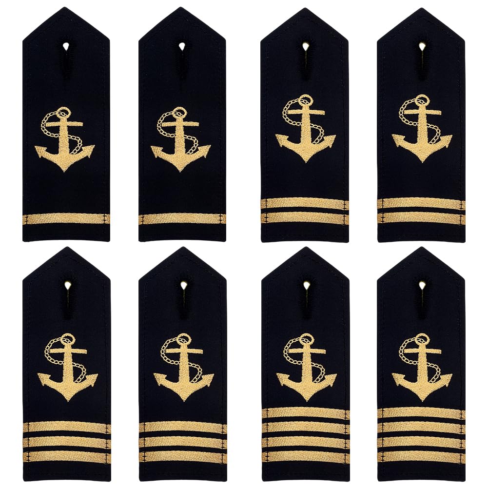 4 Pairs Professional Uniform Bars Shoulder Boards Epaulets Hardboard Gold Anchor Shoulder Epaulets Embroidered Captain Shoulder Epaulets Halloween Costume Accessories(One,Two,Three,Four Bars)