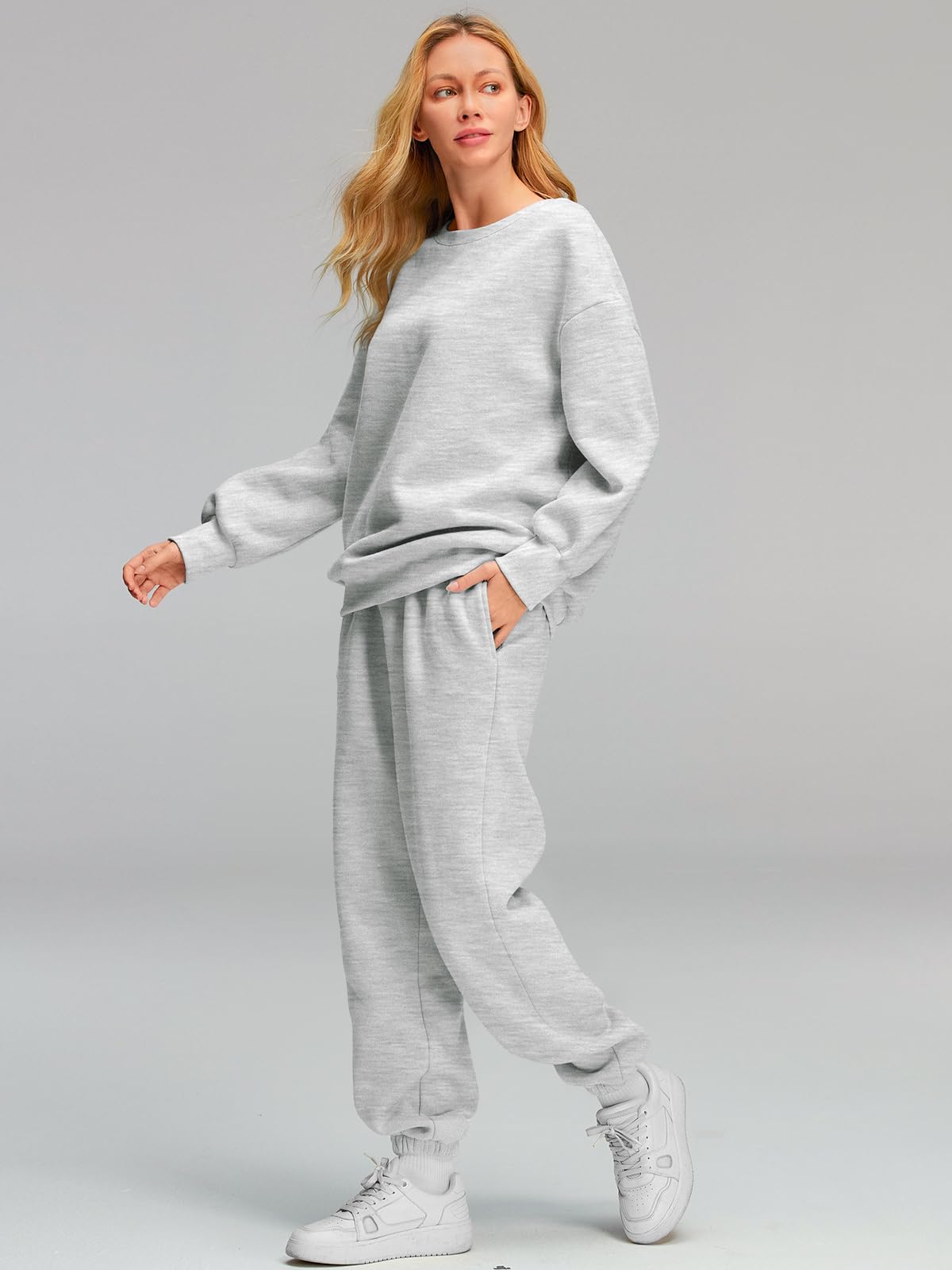 AUTOMET Sweatsuits for Women Set 2 Piece Outfits Oversized Sweatshirt Fall Outfits 2025 Lounge Sets Pullover Casual Trendy Y2k Clothing Sweatpants with Pockets Grey L