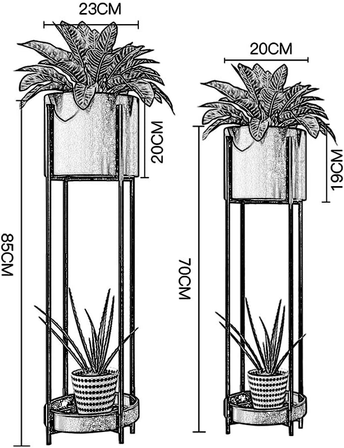 2 Tier Metal Flower Stand Living Room Corner Plant Pot Rack Indoor Balcony Storage Display Shelf Garden Patio Floor Stand Rack - White(S+L)