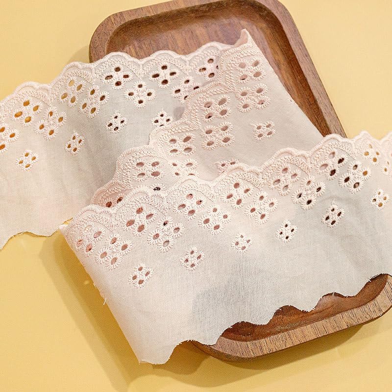 5Yard 8cm Cotton Lace Trim White/Beige Four Eyelet Lace Ribbon Embroidery Hollow Cotton Fabric Lace for Sewing Crafts, Dress,Curtains, Sofas,Dolls/Pets Clothes (Light Pink) image 4