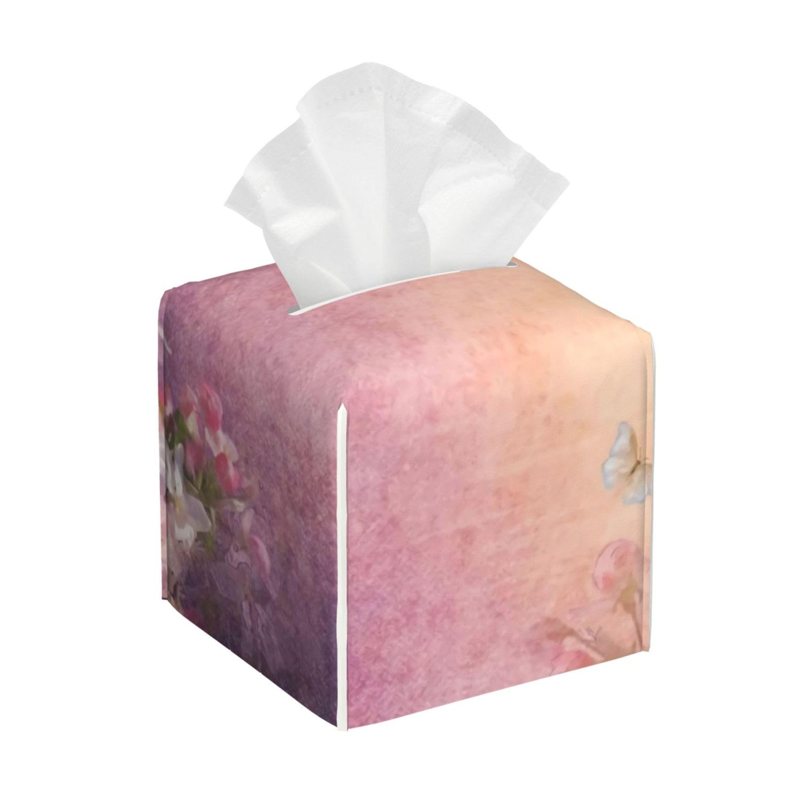 Cherry Blossoms Illustion On Canvas Vintage Background PVC Cube Tissue Pack for Home Office Bathroom Use