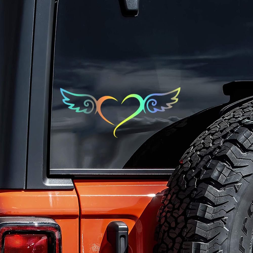 2pcs Heart Angel Wings Creative Car Sticker, 7.08"x2.95", Funny Waterproof Decal Sticker for Car, Van, Window, Bumper, Laptops, Self-Adhesive, Easy to Apply |CZ253 (Holographic)