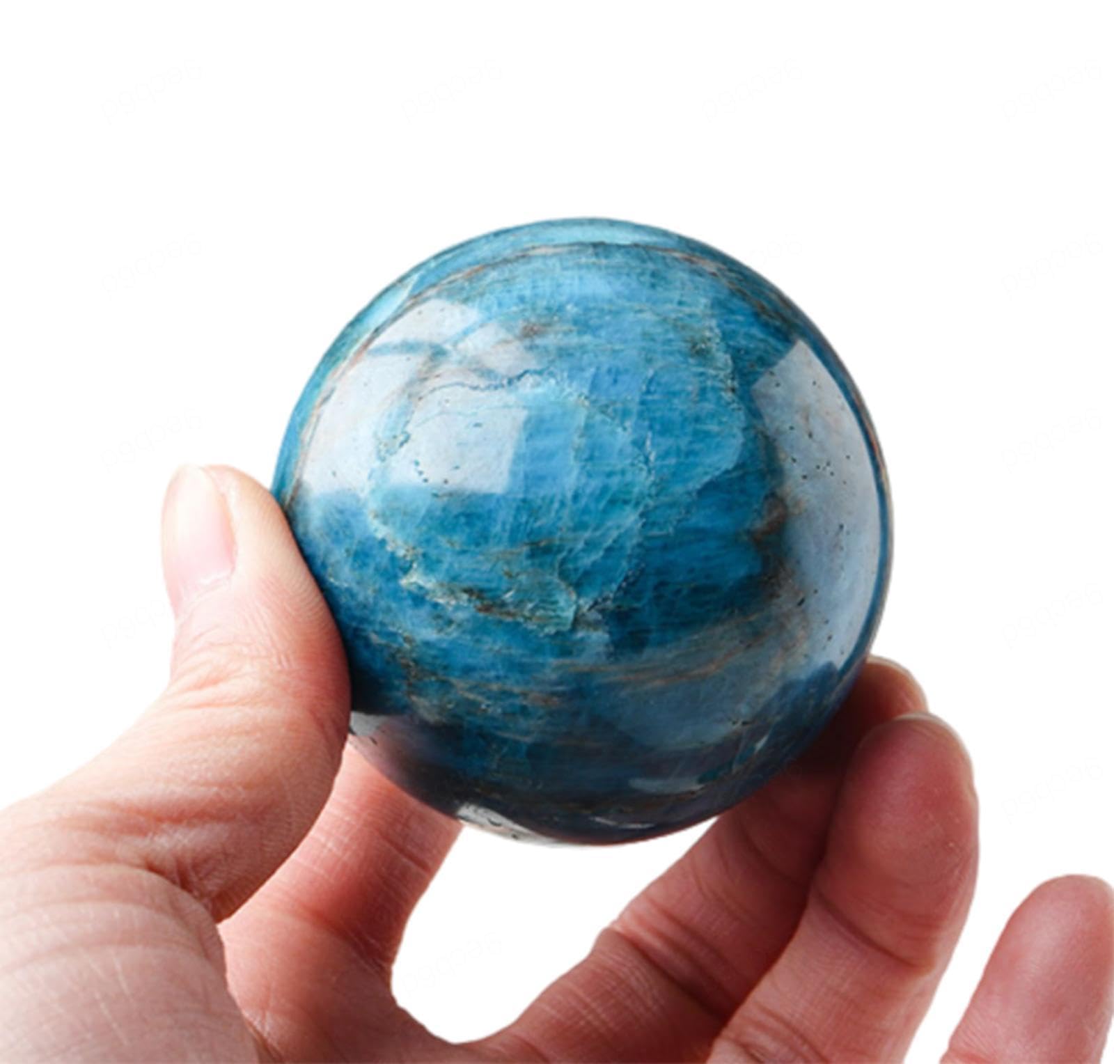 SHFTQXSLAT Crystal Rough Blue Phosphor Gray Gemstone Sphere Polished Divination Ball Decorative with Stand for Feng Shui Home,55mm