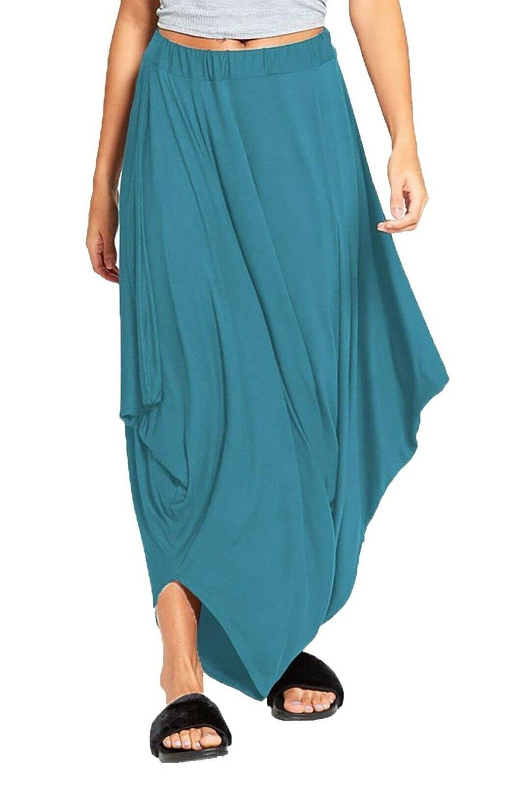 STAR FASHION New Women Ladies Alibaba Lagenlook Gathered Draped Baggy Harem Pants Loose Stretchy Trousers/Teal/UK 8-14 (One Size)