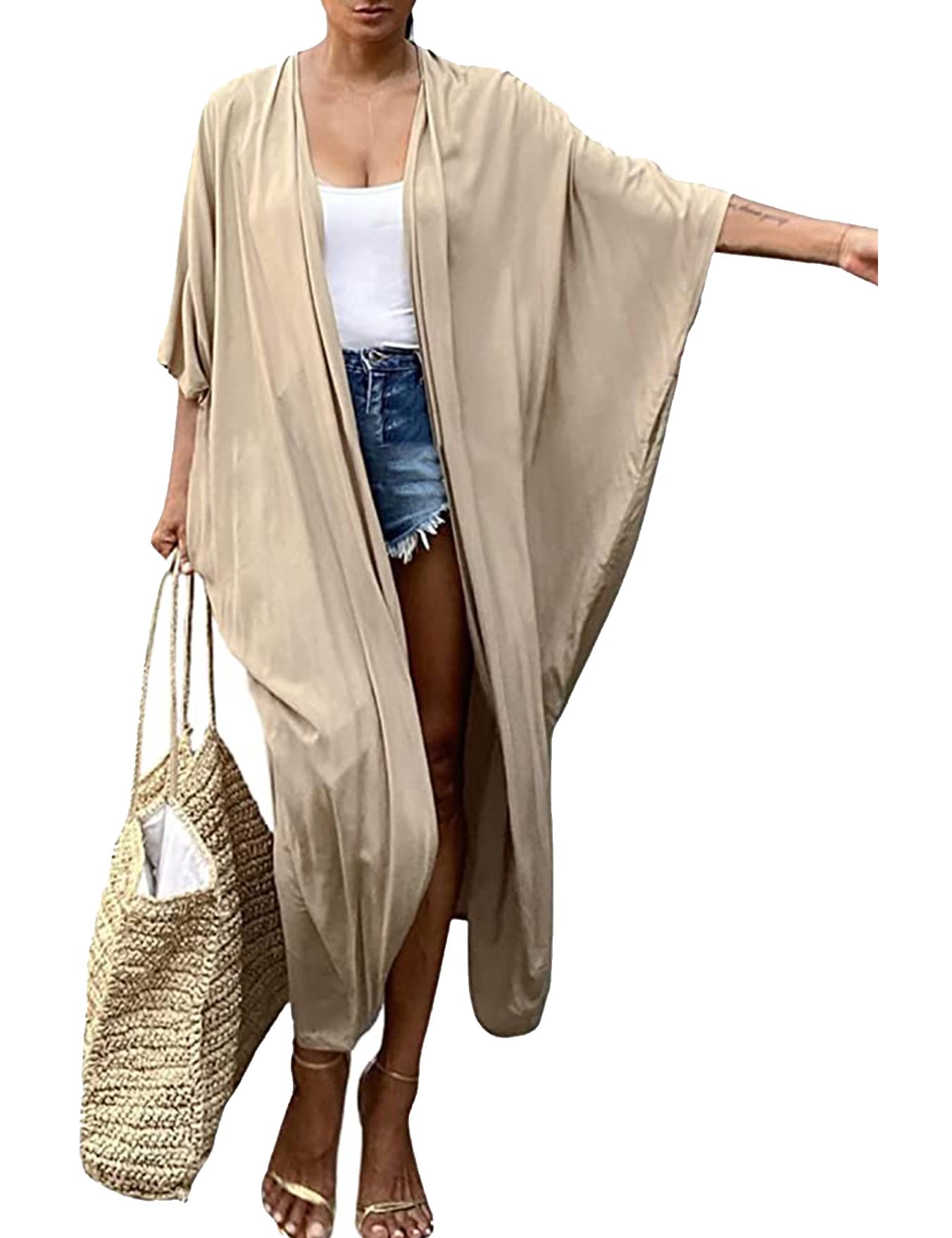 HYUET Mujer Kaftan Vestido de Playa Tie Dye Algodón Cárdigan Maxi Kimono Pareos y Camisola Camisas Playa Bohemia Boho Suelto Verano Traje de Baño Bikini Cover Up Talla Grande Elegante