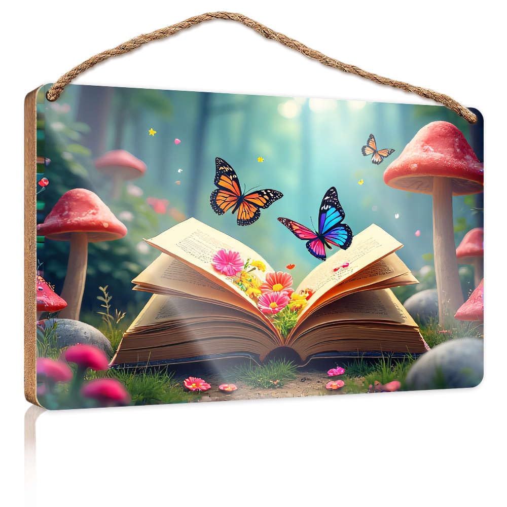 Bathroom Hanging Decor A Magical Forest Scene With An Open Book Surrounded By Flowers Boys Bedroom Decorations Front Porch Decor Ideas(23X35CM)
