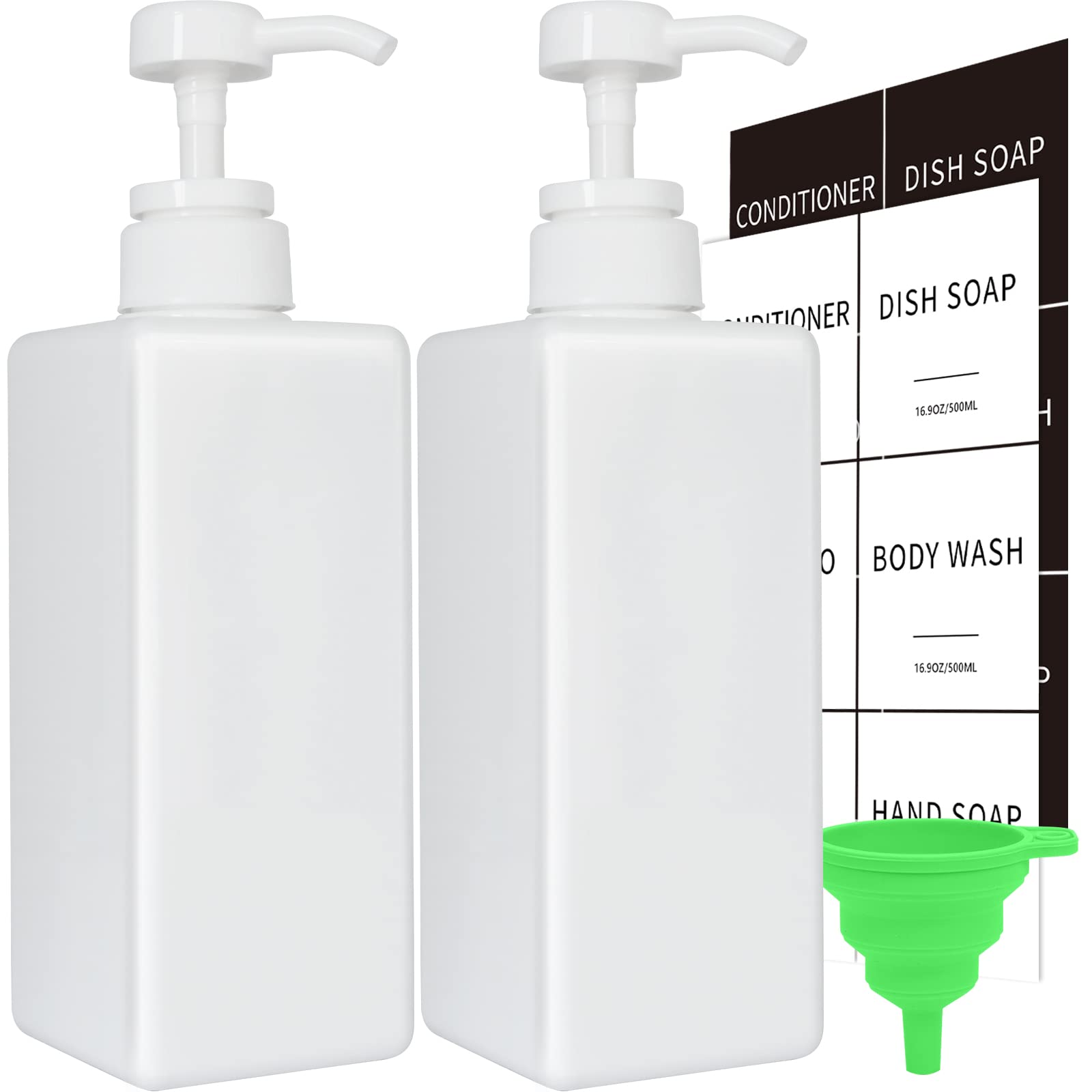 White Soap Dispenser with Waterproof Labels Thickened Plastic Hand Soap Dispenser for Bathroom Kitchen Dish Washing Liquid Bottles