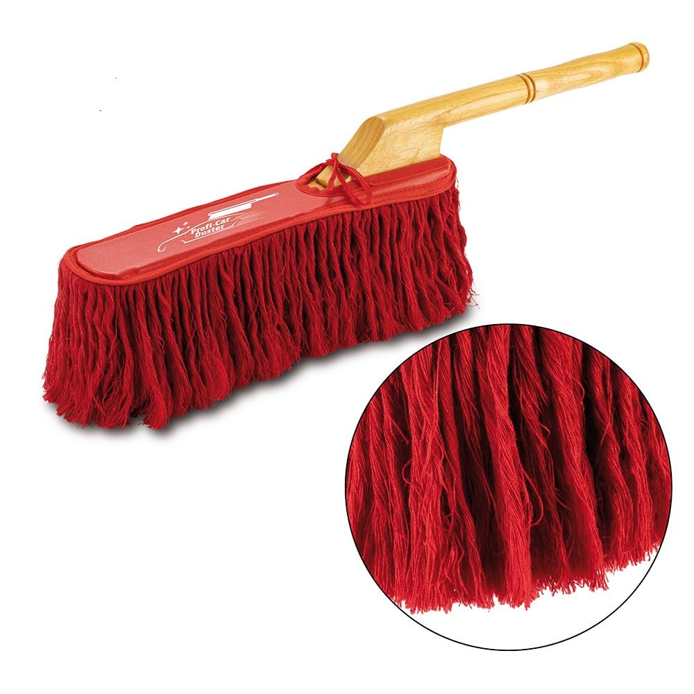 EUROtops Profi Car Duster – Cepillo de mano ideal para polen y limpieza de coche sin agua, flecos encerados, fibras de algodón, mango largo, conocido en Estados Unidos