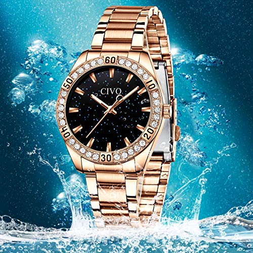 CIVO Montre Femme Acier Inoxydable Etanche Celeste Strass Analogique Quartz Mode Entreprise – Image 4