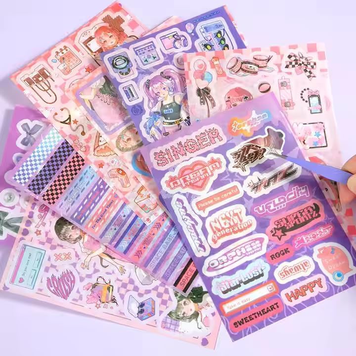 Image of VIBE VISTA Vintage Aesthetic Scrapbook Kit, 346 Pcs, A6 Grid Notebook, Washi, Envelopes, Scrapbook Papers, Folding Labels, Background Papers, Photo Frames, Calendar Stickers, Stickers (Fantasty Game)