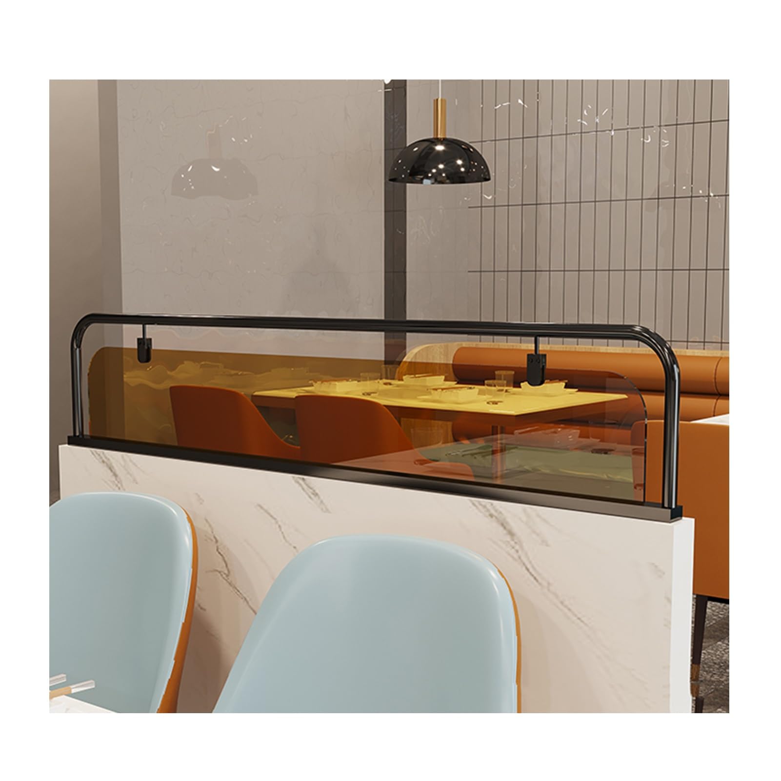 Divisor de hierro comercial para zonas de comedor, paneles translúcidos para encimeras para hoteles y bares, color negro, 100 x 25 cm, elegante solución de separación de habitaciones