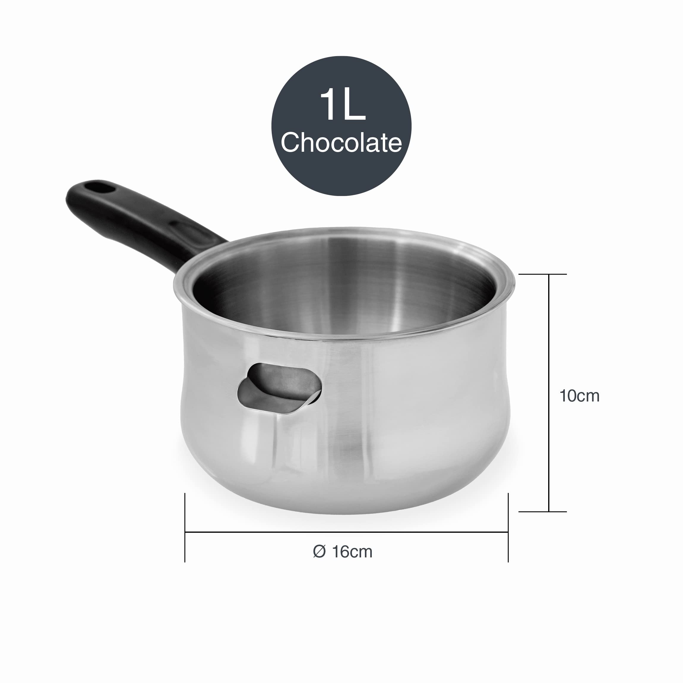 Lacor Vaso per Bagno, Secchio in Acciaio Inox 18 e 10, Manico Resistente al Calore, Apertura Laterale per Acqua, Adatto a Tutti i Fuochi Incluso Induzione, Lavabile in Lavastoviglie, 16 cm, 1 L, 62600