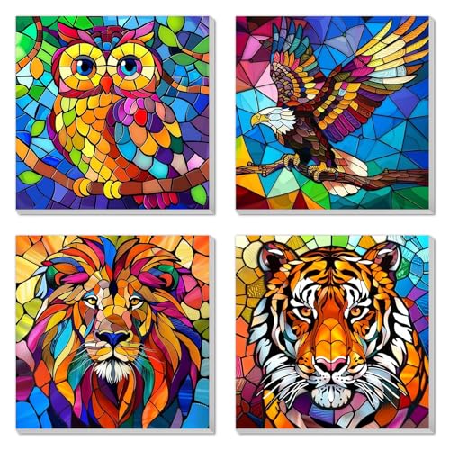 4 Pack Paint by Numbers Kit for Kids Easy Kid Paint by Number Kits Ages 8-12 Animal DIY Painting Kits for Kids Age 4-8 Beginner Paint by Number Canvas with Frame Children Color by Numbers Kit 8x8 Inch