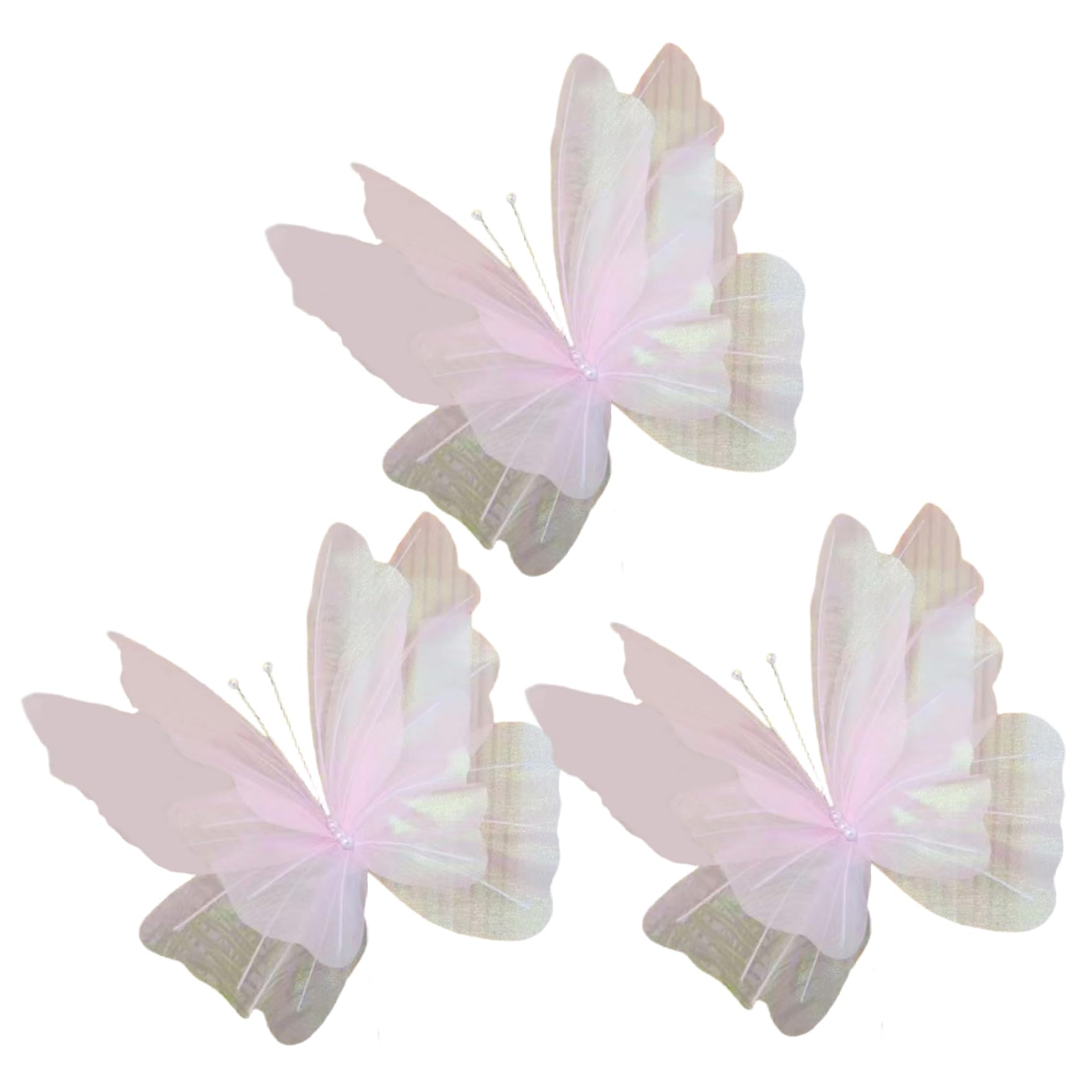 Nassmosse Style 2 3Pcs Artificial Butterflies 20 Inch 3D Realistic Exquisite Iridescent Gauze Large Butterfly Decorations For Wedding Diy Crafts Photography,