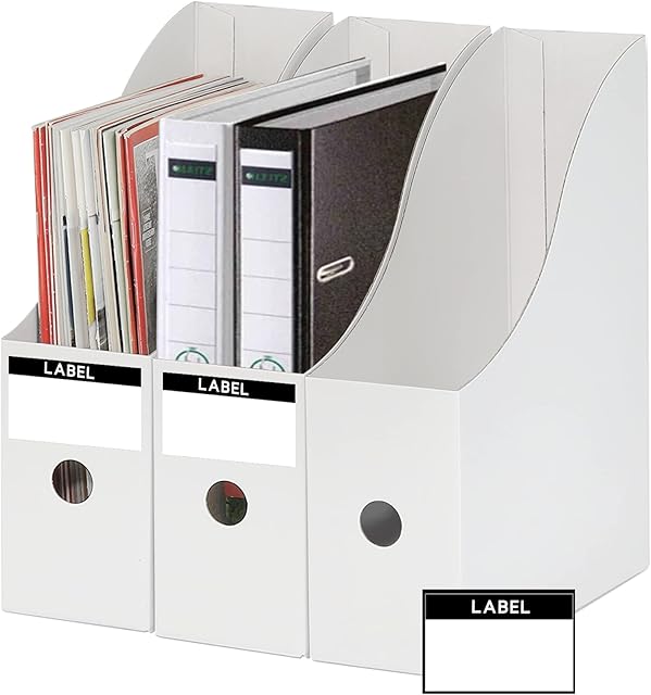 3 Pack Magazine File Holder with 3 Labels,Cardboard Magazine Holder for Files,Document Folder Holders A4 File Organiser Box for School Office Desktop File Paper Divider Storage
