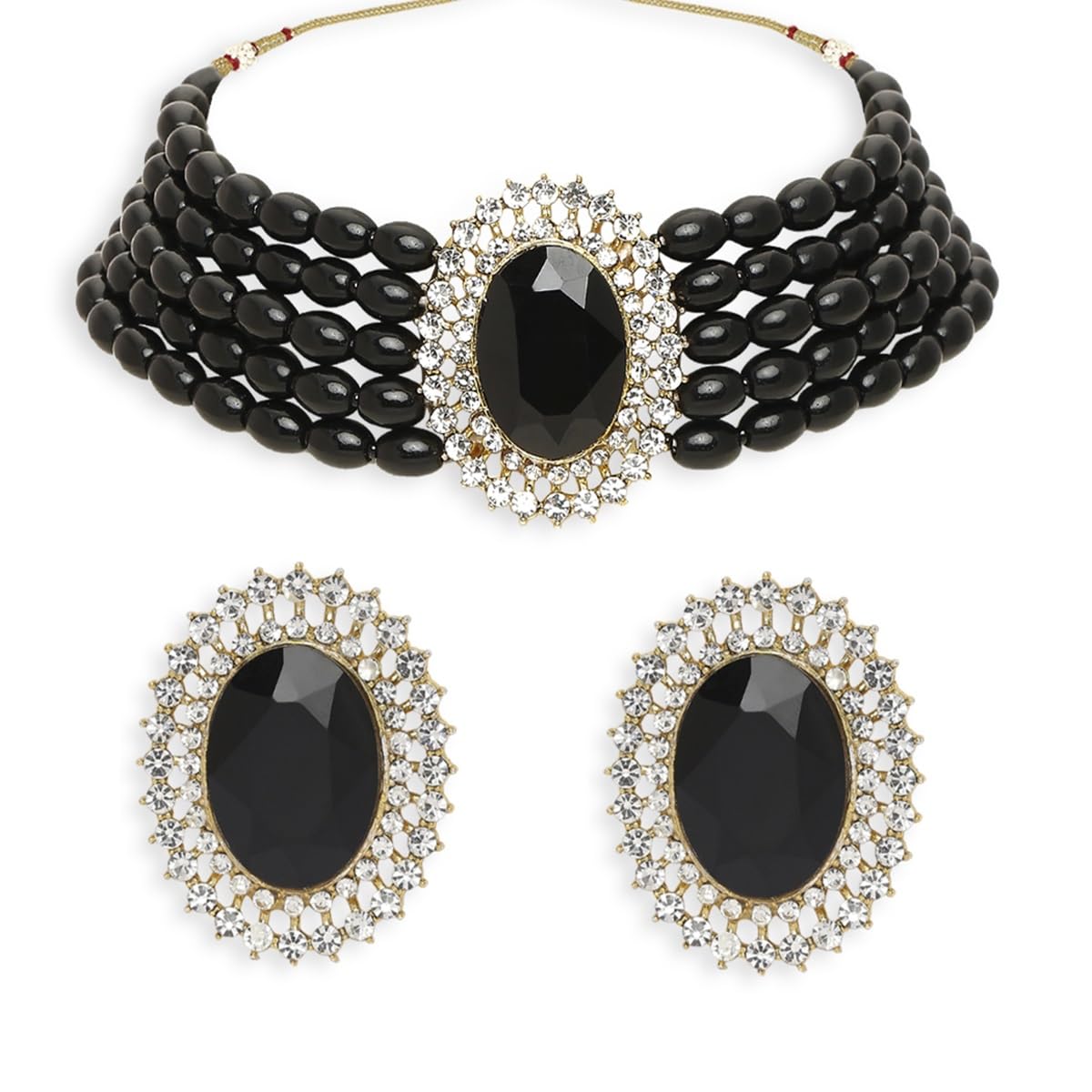OOMPH Jewellery Black Beads Multi Layer Ethnic Choker Necklace Set with Stud Earrings for Women & Girls Stylish Latest (NERM11_O) (B0CTKPBL1M) Amazon Price History, Amazon Price Tracker