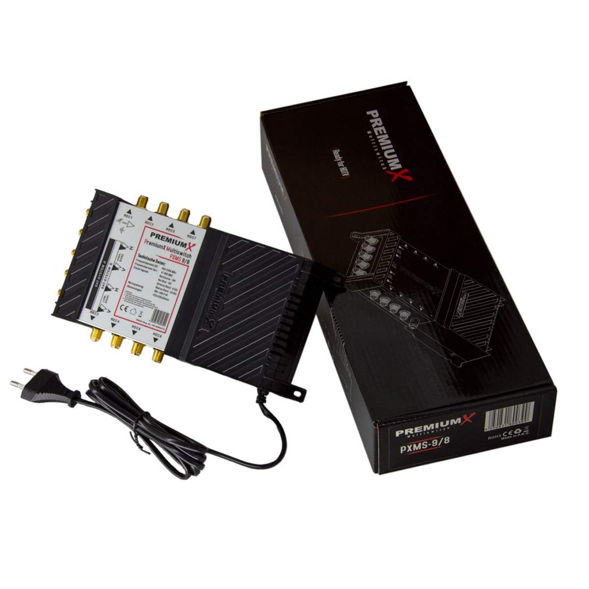 Premium X Multischalter Set 9/8 Multiswitch 2X Quattro 3° Multifeed LNB 32x F-Stecker, Satblock Signalverteiler 2 SAT für 8 Teilnehmer