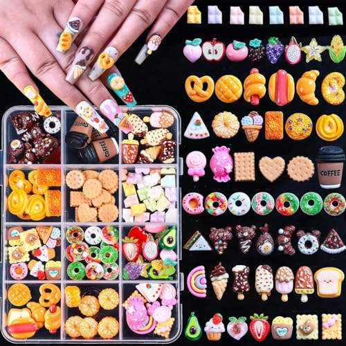 MAYCREATE 3D Cartoon Nail Charms 12-Style Kawaii Sweetly Stylish Nail Art Charms Diy Art Supplies Craft,With Storage Box, Multicolor