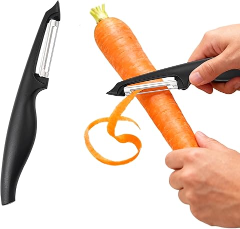 1 pelador de cocina de acero inoxidable, mango ergonómico, mango cómodo, universal, pelador de patatas, pelador de espárragos, adecuado para zurdos y diestros