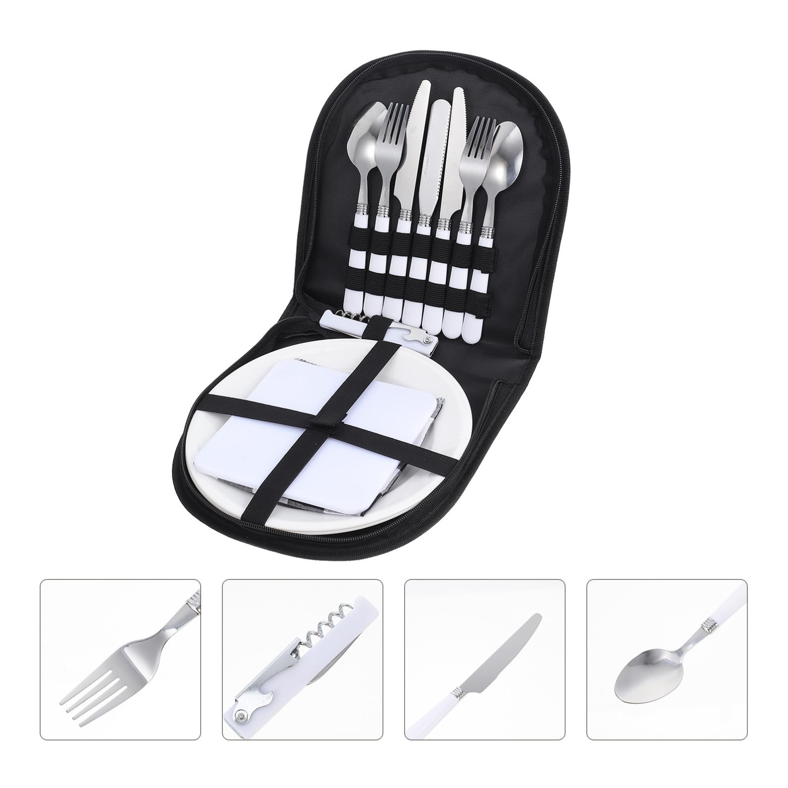 Toyvian Set Posate da Campeggio in Acciaio Inossidabile Reutilizzabile e Lavabile per 4 Persone per Picnic, Viaggio e Outdoor
