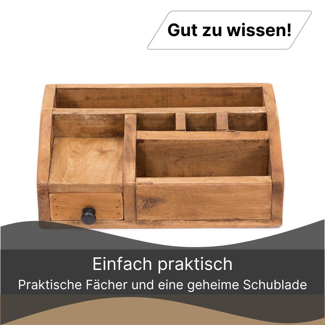 Schreibtisch Organizer Study | Mahagoni Holz, 27 cm, Fächer und Schublade | Tisch Organizer, Büro Organizer, Küchen Aufbewahrung, Stiftehalter, Bürokiste