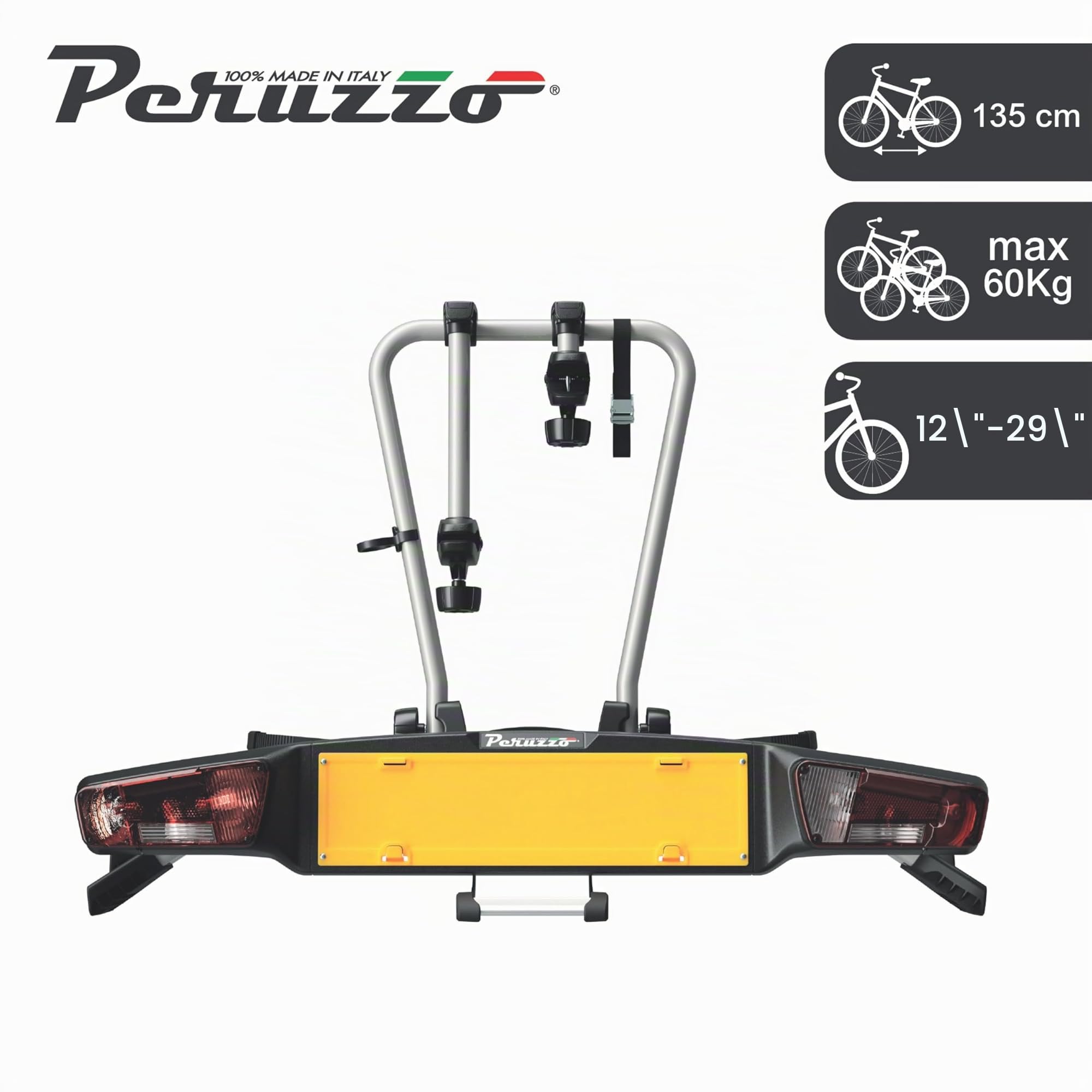 Peruzzo Atlantis 2: Universeller Heckträger für 2 e-Bikes - Ideale Lösung mit Anhängerkupplung für den sicheren Transport Ihrer Elektrofahrräder, Black