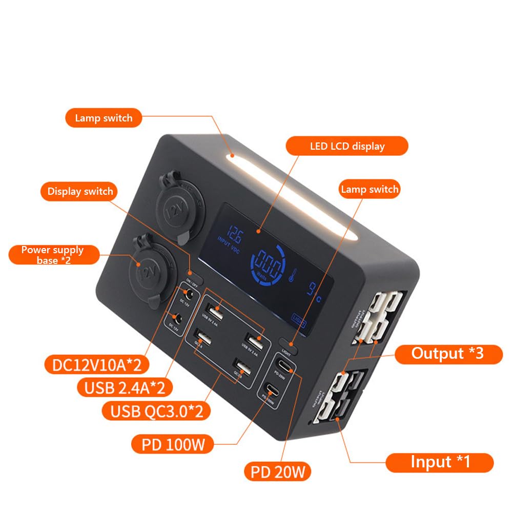 Skrzynka zasilająca z wyświetlaczem LCD 12 V 100 W z diodami LED, przenośny koncentrator sterowania, złącza USB C i QC3.0, mini skrzynka rozdzielcza zasilania do samochodów kempingowych