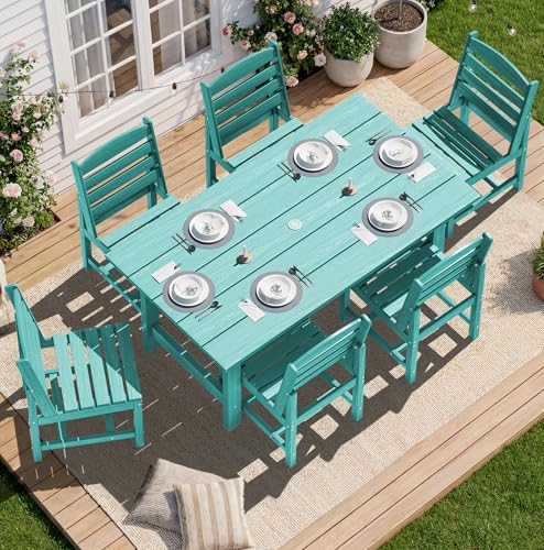 Image of SERWALL Patio Dining Sets for 6 Person, HDPE Dining Set with 6 Armless Chairs, Aruba