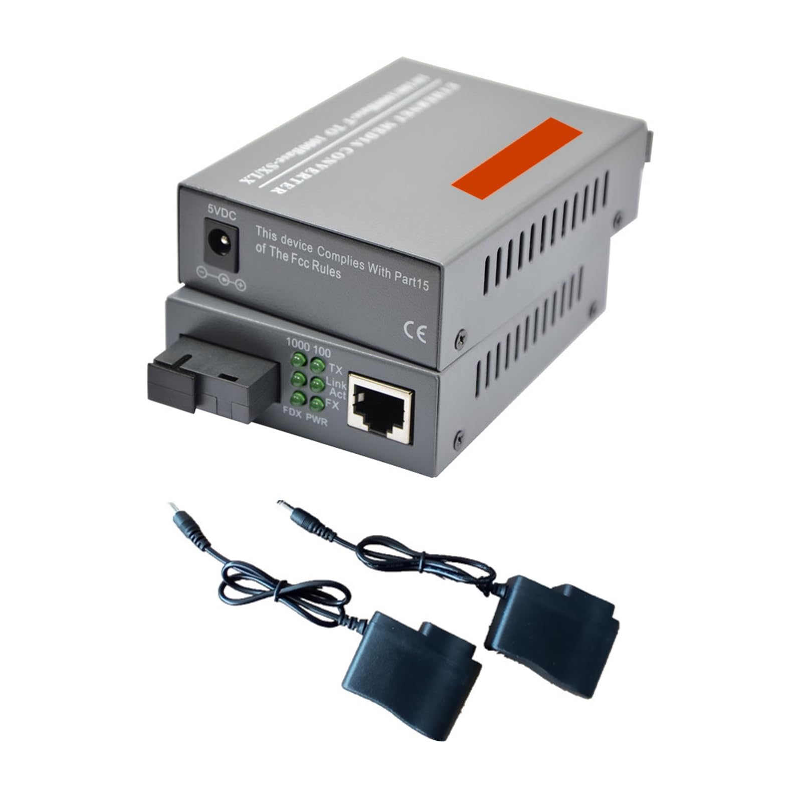 MOUDOAUER Lot de 2 convertisseurs de médias Gigabit Ethernet rapide 1,25 Gbit/s, port SC 10/100 M/1000 M, 3 km vers port RJ45, fibre SC monomode, jusqu'à 3 km