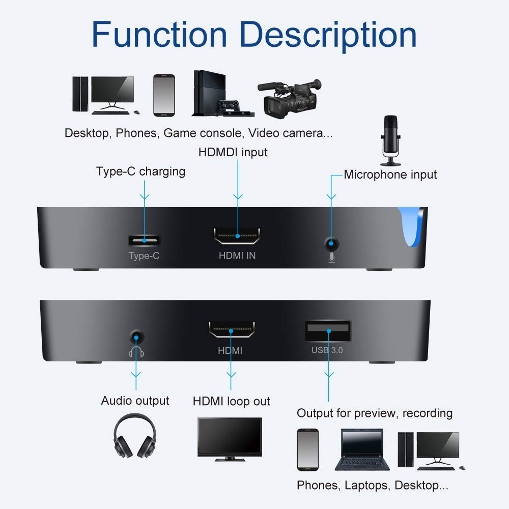 HD-Videoaufnahme LLD CK200 1080P HDMI + Mikrofon auf HDMI + Audio + USB 3.0 HD-Video-Capture-Kartengerät, Unterstützung UVC/UAC/MAC HD-Video-Capture-Kartenausrüstung