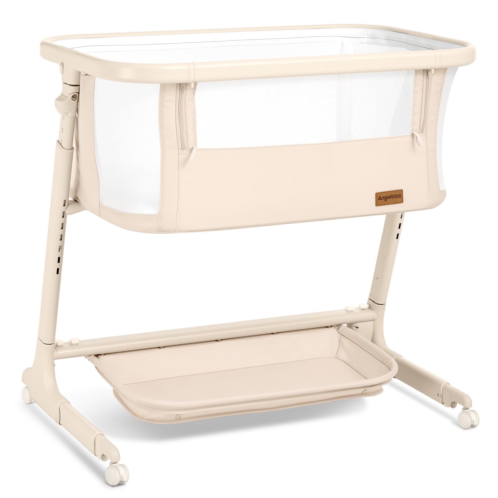 Photo 1 of ANGELBLISS Electric Baby Bassinet, Auto Rocking Bedside Sleeper, 6 Heights with Mattress, Washable Sheet, Remote Control, 5 Speeds, 3 Timers, 12 Sounds, Wheels & Storage, Beige