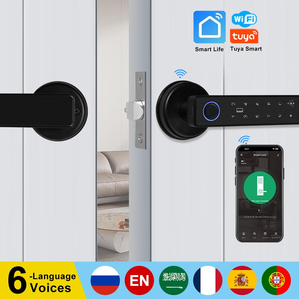Serrures de porte intelligentes avec boutons, serrures numériques d'entrée sans clé avec poignées, serrures externes à empreintes digitales, loquets de porte électroniques avec claviers, poignées de