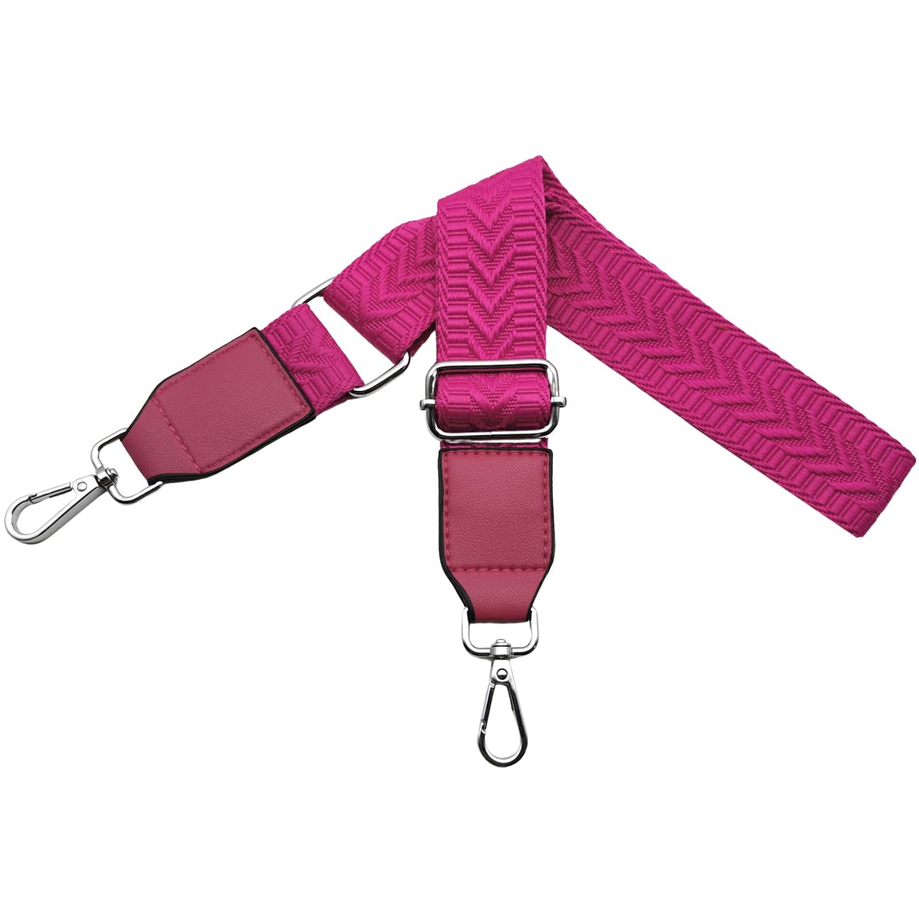 Women's Adjustable Shoulder Strap Replacement Strap with Leather Wide 3.8 cm with Silver Carabiners for Handbags, Crossbody Waist Bag Accessory, Fuchsia, U2-09