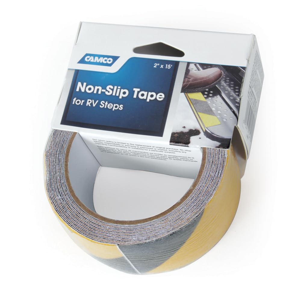 Camco 25405 Cinta Antideslizante para Escalones, 5.08 cm x 4.57 m, Color Negro/Amarillo