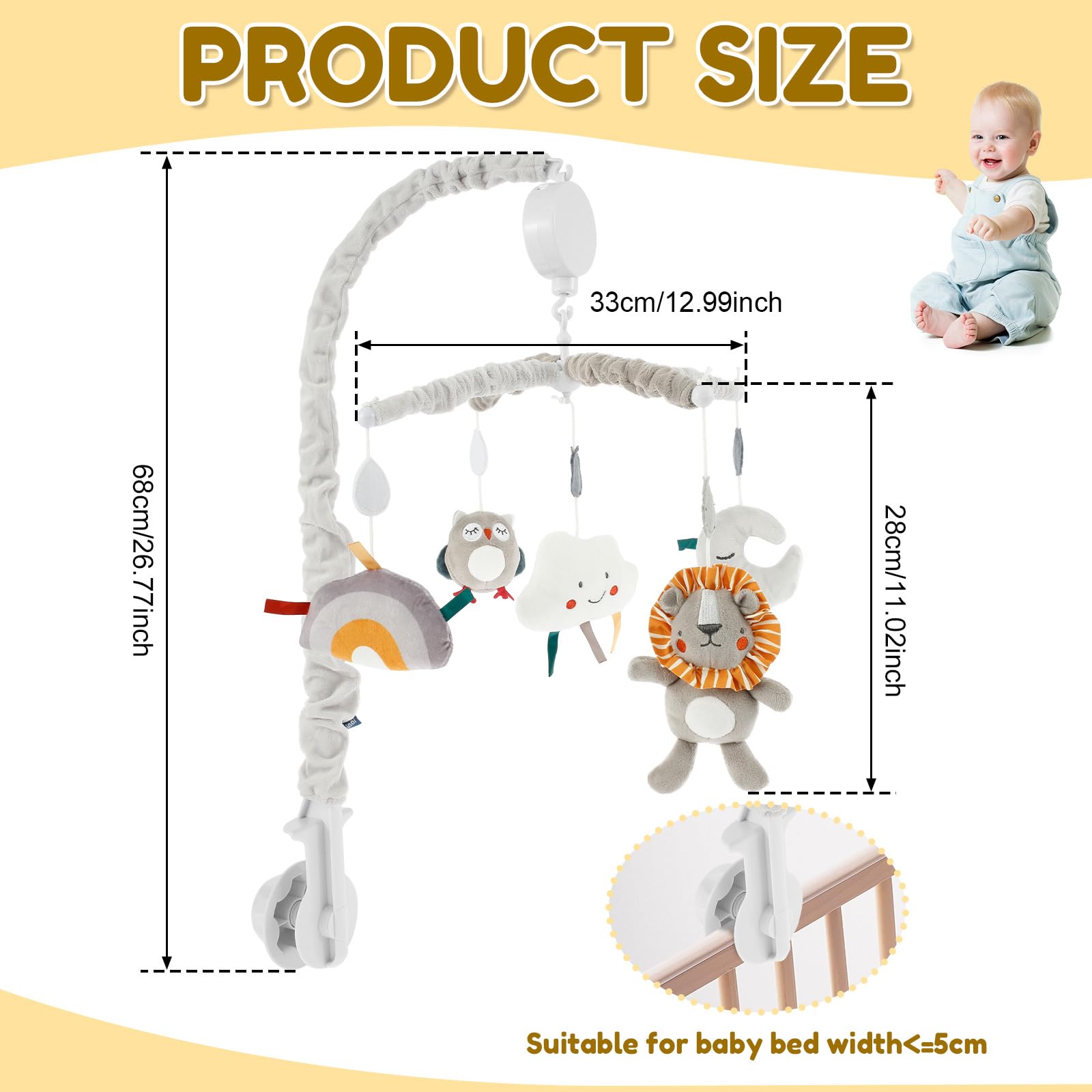 Musical Cot Mobile with Plush Dolls Clip On Baby Crib Mobile with Soft Cover Cute Hanging Crib Toys Montessori Infant Toy Attractive Baby Nursery Mobiles Decor Gift for Newborn 0-12 Months - Image 2
