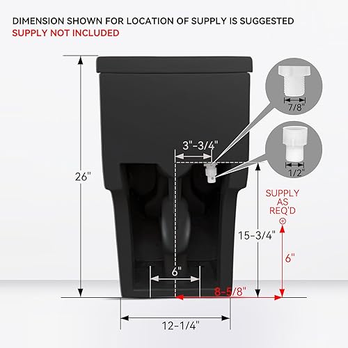 Miniatura 7 de HOROW T0338WB - Inodoro alargado negro de una pieza, inodoro compacto y moderno con altura de asiento cómoda, altura de la silla ADA 17.3 pulgadas,