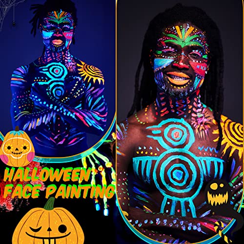 Handepo-24-Pcs-Glow-in-the-Black-Light-Face-Paint-Crayons-Neon-Face-Body-Paint-UV-Light-Paint-Kit-Fluorescent-Halloween-Masquerade-Makeup-for-Adult-Mardi-Gras-PartiesBright-Color-Cute-Style