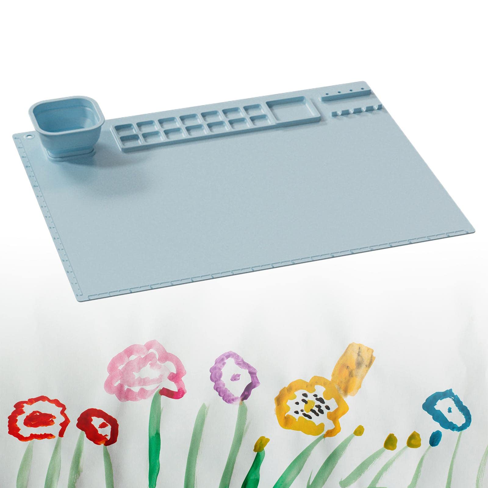 Tappetino in Silicone per Pittura Artigianale, Grande Tappetino in Silicone per Colata di Resina, Tappetino Antiaderente con Tazza di Pulizia, Divisor, Blu