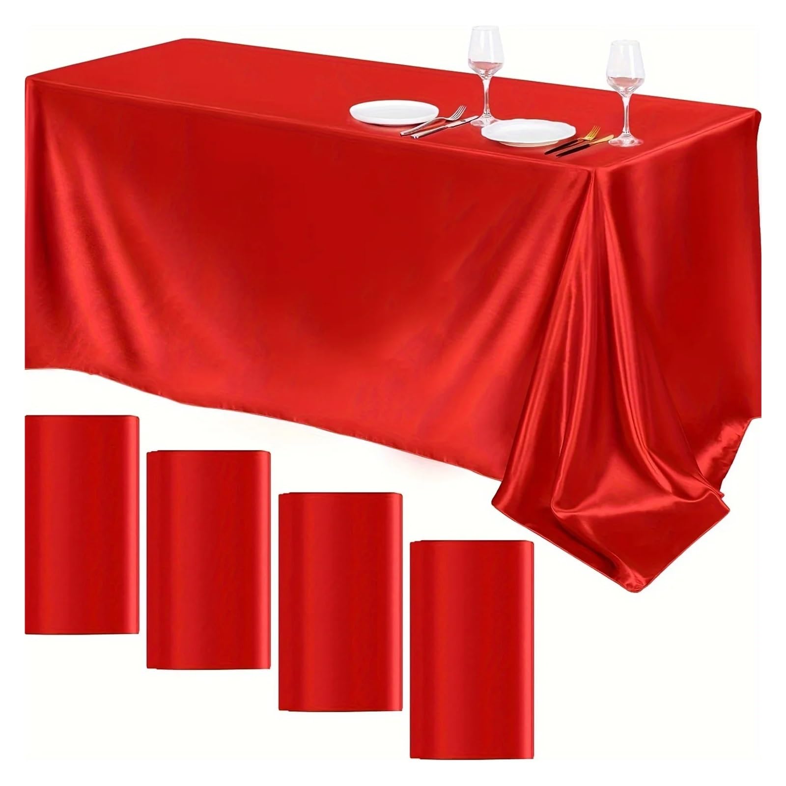 LOPJGGYF Solid Color Conference Banquet Hotel Dining Table Exhibition Advertising Tablecloth Officetable Cloth Art Rectangular for Wedding Banquet Party Events(Red,147x259cm)