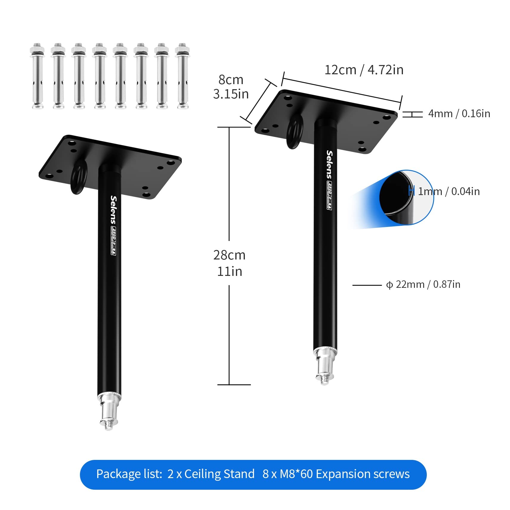 Selens Fotografie Wandmontage Ausleger Boom Arm 28CM für Fotografie Fotostudio, 2 Stück Wand Deckenmontage mit 1/4" Gewinde Universal Adapter für Monolight Kamera Beleuchtung Blitzlicht Video