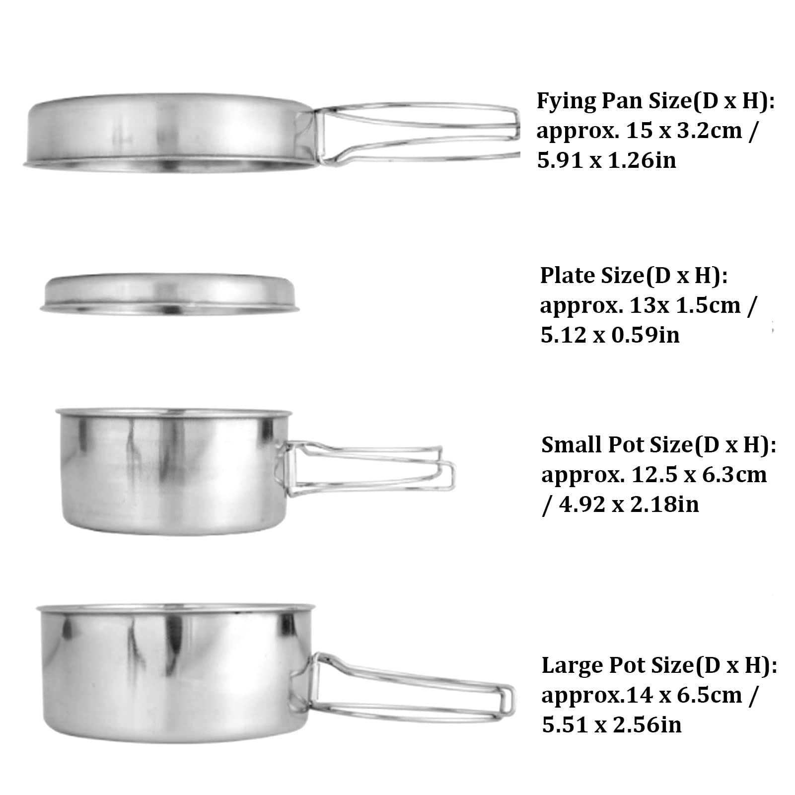 Pentole da campeggio, 4 pezzi Set di pentole portatili in acciaio inossidabile da campeggio Picnic all'aperto pentola da tavola set da cucina e pentole per cucinare e trekking