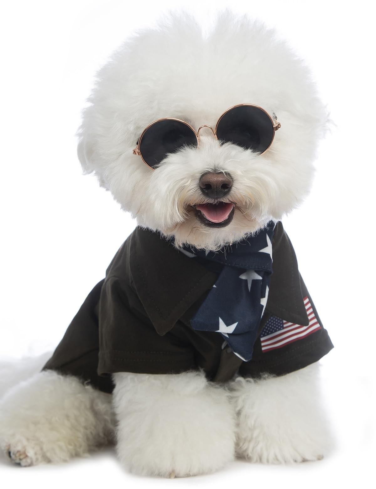 Coomour Pilot Dog Shirts Funny Pet Clothes and Star Scarf Dogs Captain Clothing with Puppy Glasses (M)